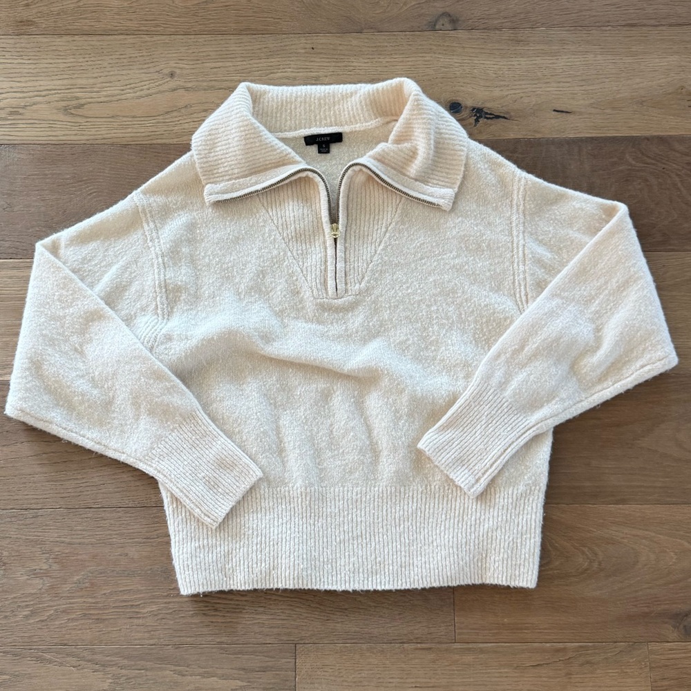 J Crew Relaxed Stetch Half-zip Wool Blend Sweater - S